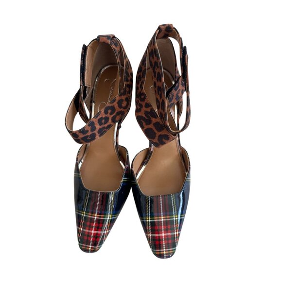 JESSICA SIMPSON Plaid Animal Print Mixed Heels Size 9 - Picture 2 of 10